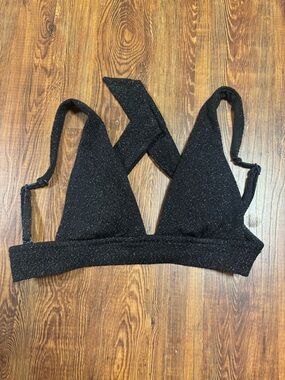 Aerie XXS Sparkle Black Triangle Bikini Top